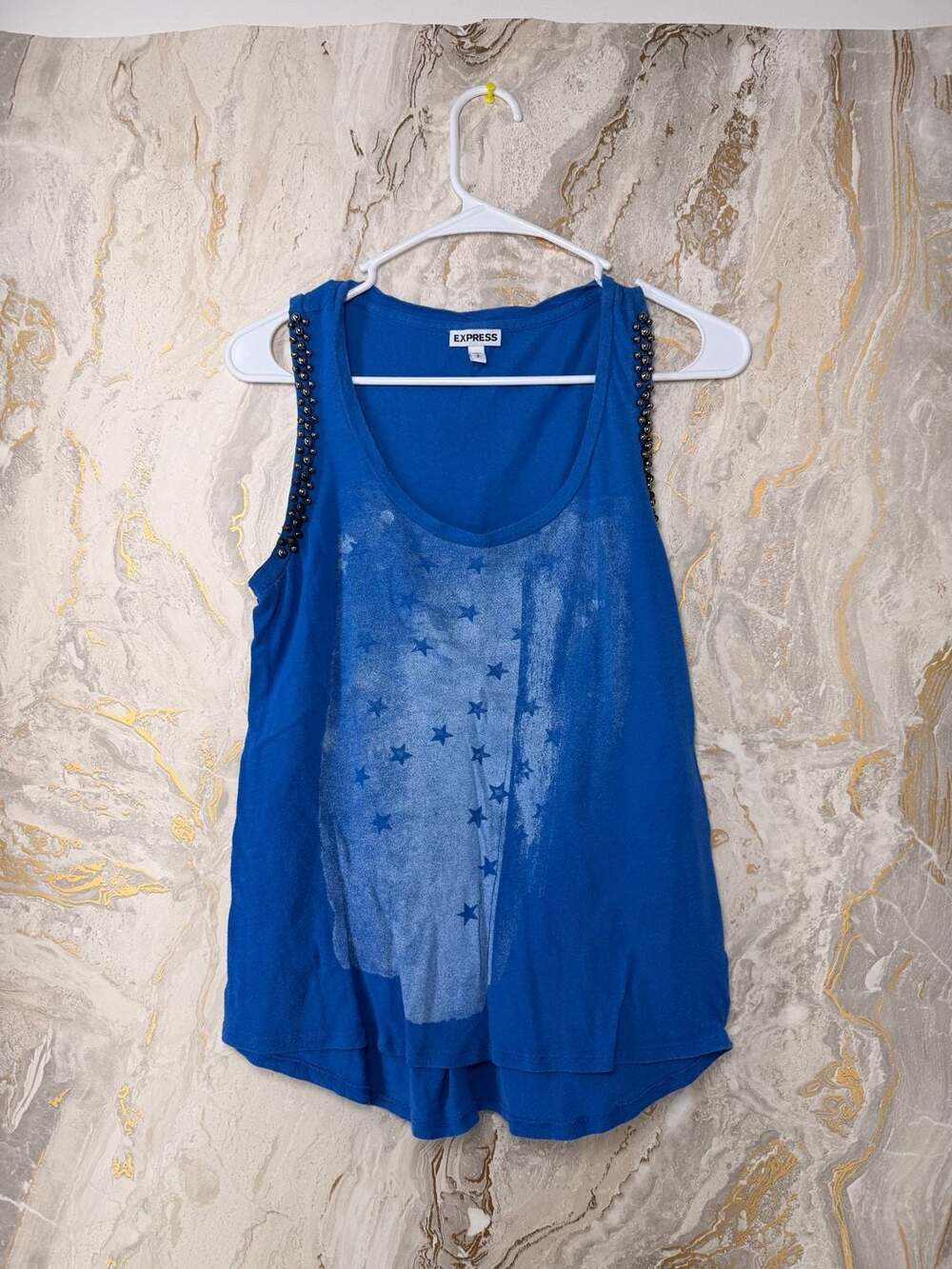 Express Blue Star flag Print Tank Top with Beaded Straps size small